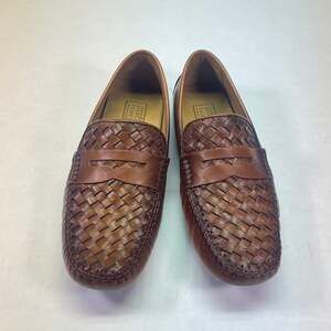 Mercanti Fiorentini Brown Woven Leather Penny Loafers Men’s US 8.5